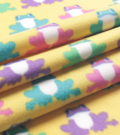 Frogs on Yellow Blizzard Fleece Fabric