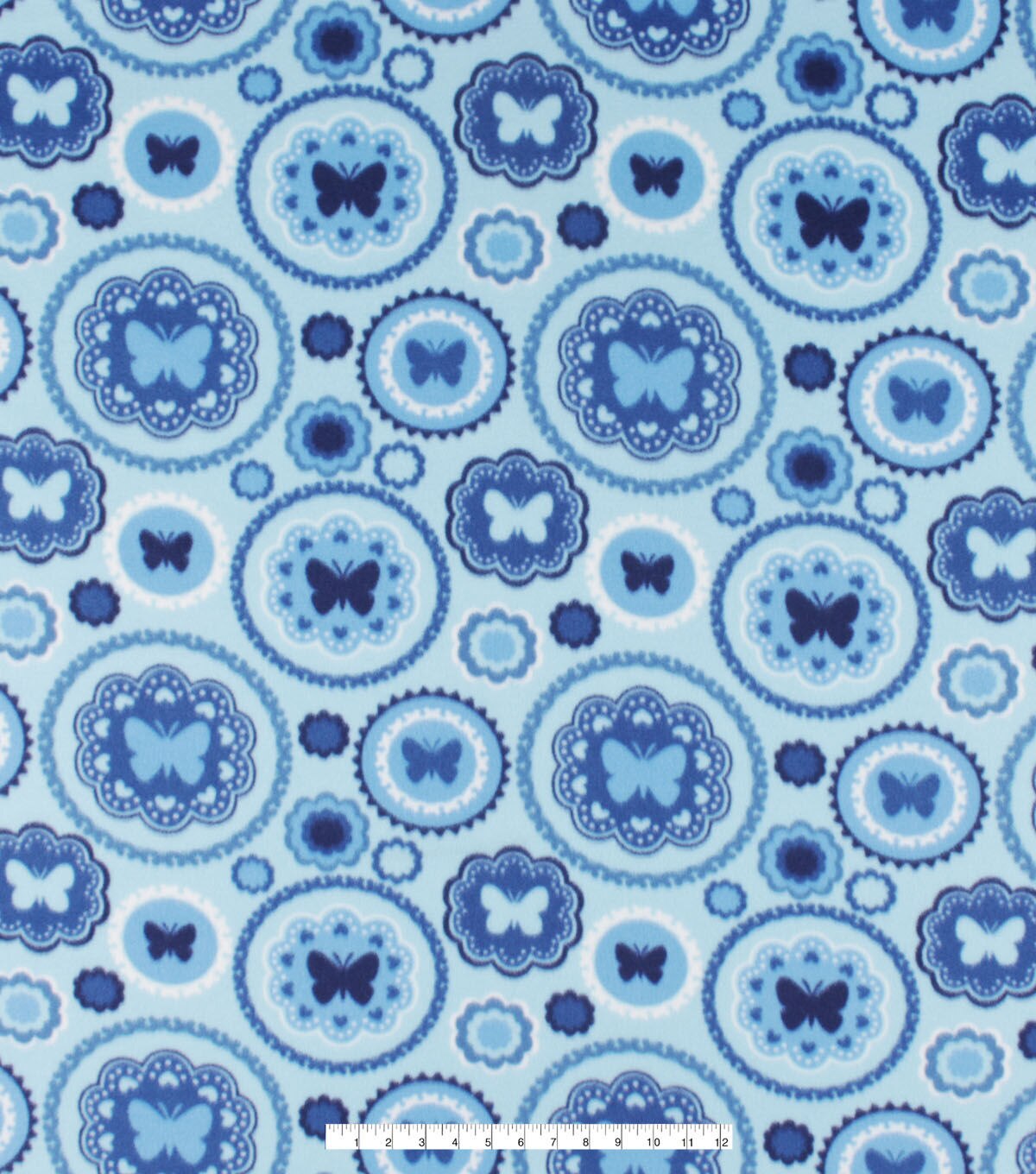Blue Butterfly Circles Blizzard Fleece Fabric