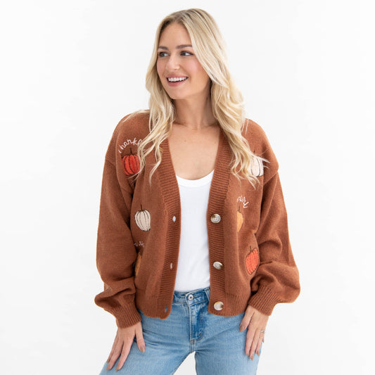 Thankful Grateful Blessed Pumpkin Cardigan