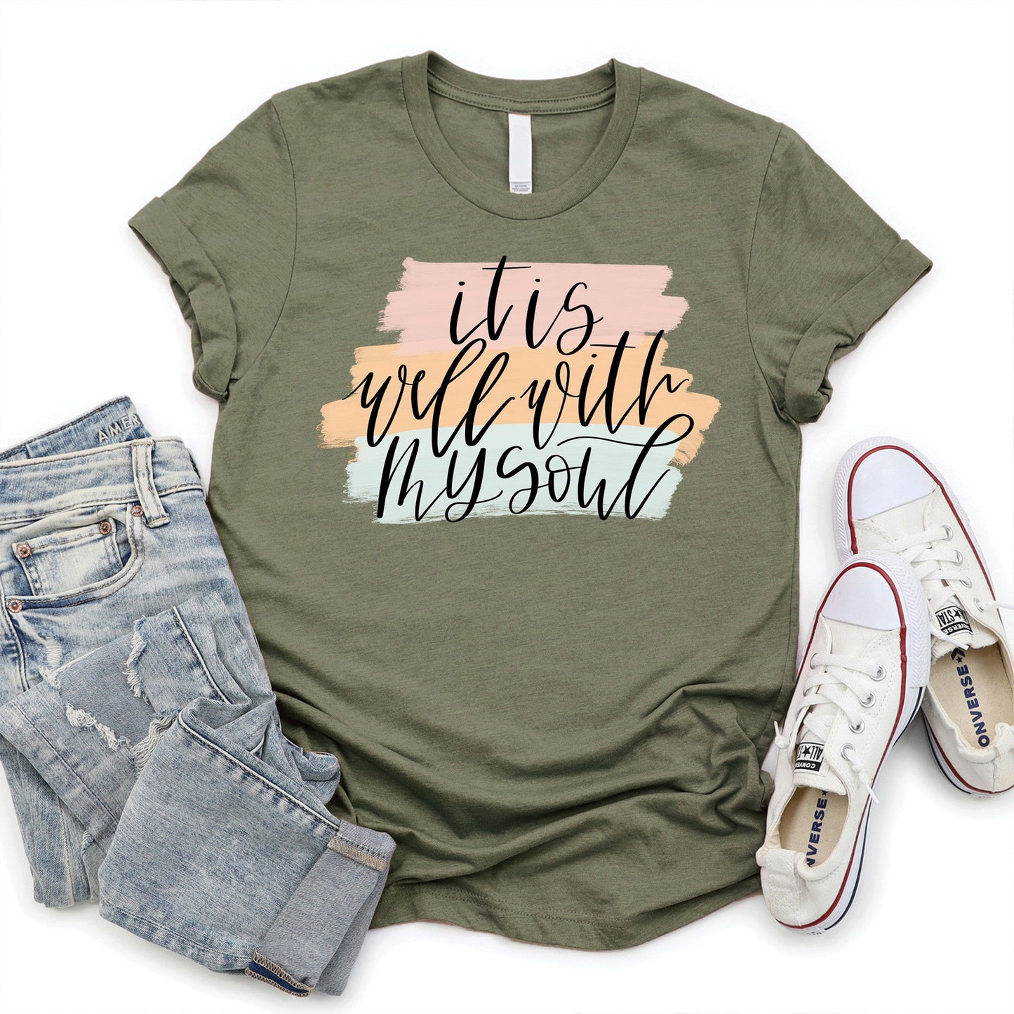 It is Well With My Soul Paint Swipe Tee - Heather Basil - 20