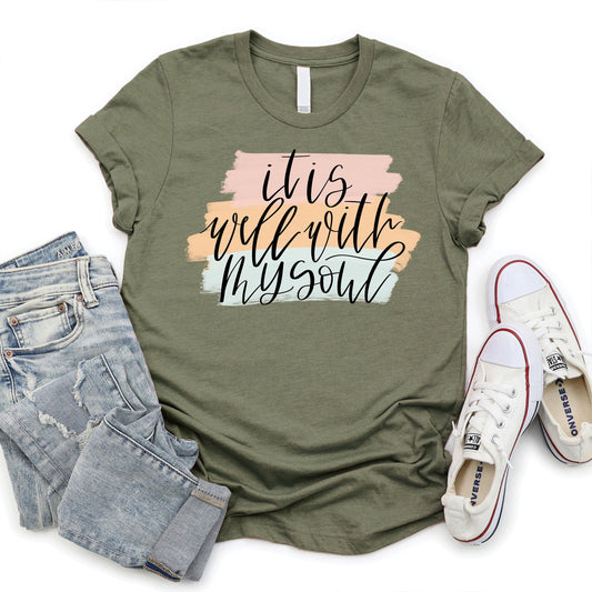 It is Well With My Soul Paint Swipe Tee - Heather Basil - 20