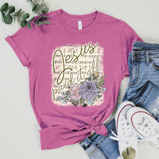 Jesus Paid It All Tee - Heather Peony - 20