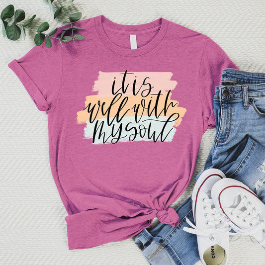 It is Well With My Soul Paint Swipe Tee - Heather Peony - 20