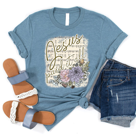 Jesus Paid It All Tee - Heather Denim - 20