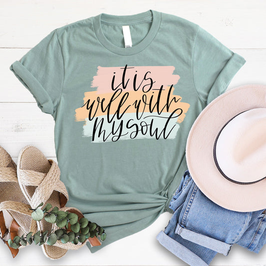 It is Well With My Soul Paint Swipe Tee - Heather Sage - 20