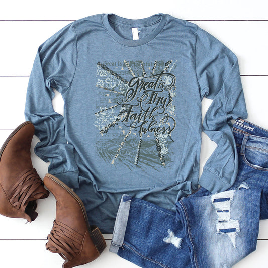 Great is Thy Faithfulness Long Sleeve - Heather Slate - 20