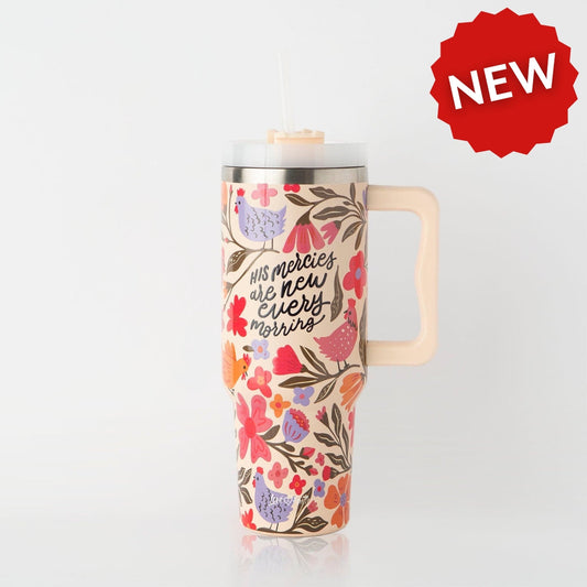 His Mercies are New All Over Stainless Steel 40oz Tumbler with Handle