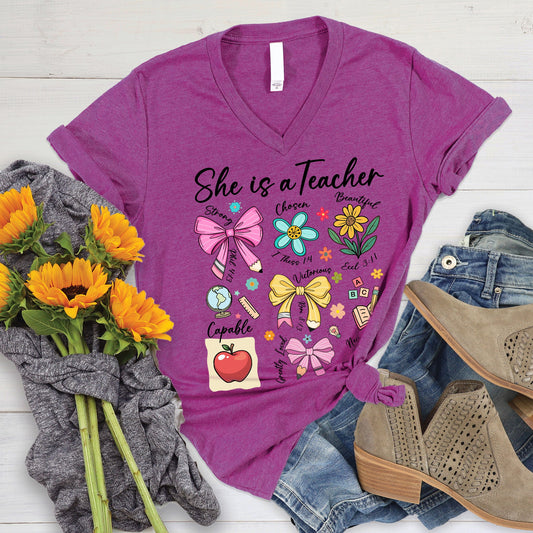 She Is Teacher V-Neck