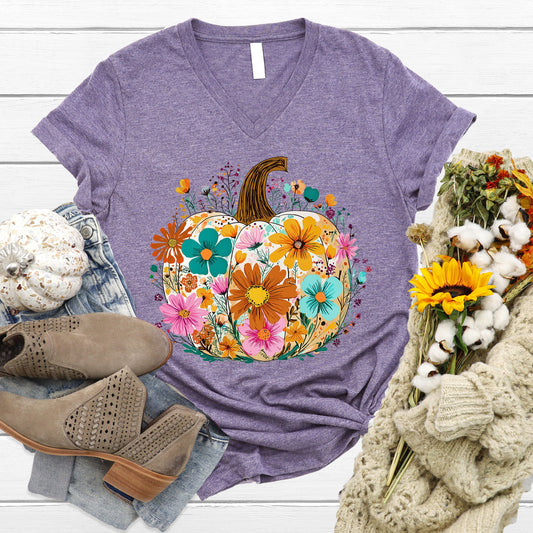 Pumpkin Boho Floral V-Neck