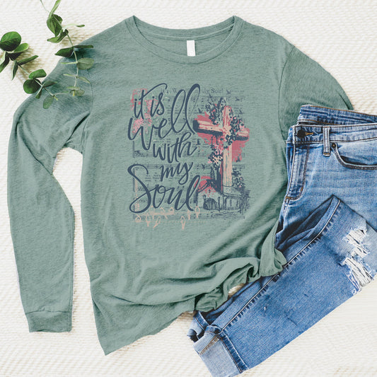 It is Well With My Soul Long Sleeve - Heather Sage - 20