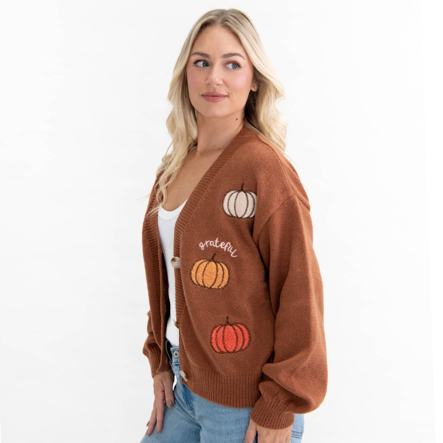Thankful Grateful Blessed Pumpkin Cardigan
