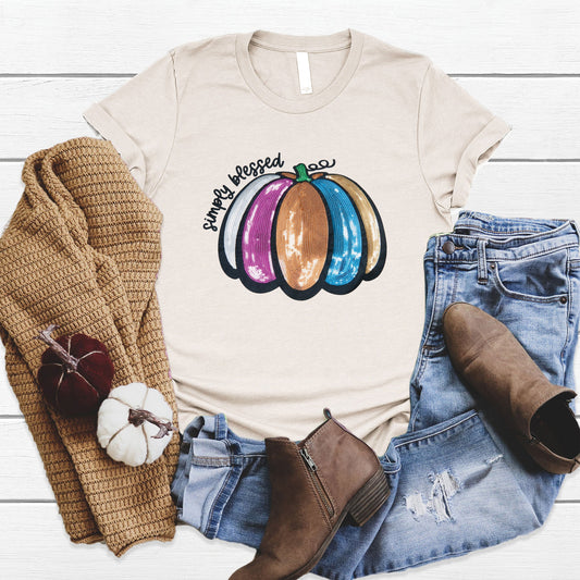 Simply Blessed Pumpkin Sequin Tee