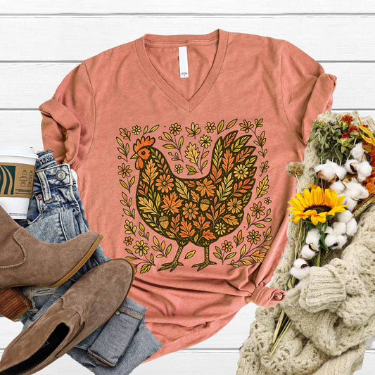 Floral Chicken V-Neck